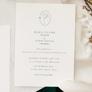 Elegante Botanische Smaragd Monogram Bruiloft Kaart