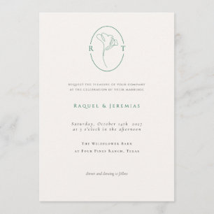 Elegante Botanische Smaragd Monogram Huwelijk Kaart
