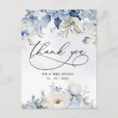 Elegante Botanische Stoffige Blauwe Bloemen Dank u Briefkaart (Voorkant)