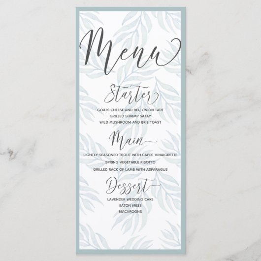 Elegante botanische stoffige blauwe Waterverf brui Menu (Voorkant)