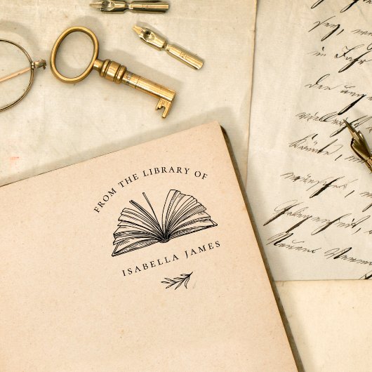 Elegante botanische tekst 'Uit de bibliotheek van' Zelfinktende Stempel
