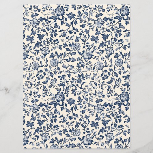 Elegante botanische thema blauw en crème menu (Achterkant)