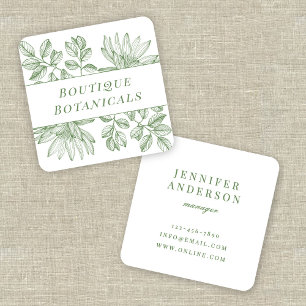 Elegante botanische vintage typografie saliegroen vierkante visitekaartje