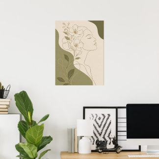 Elegante botanische vrouw gezichtslijn Kunst en ol Poster