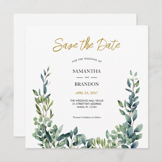 Elegante botanische Waterverf groen bruiloft Save The Date (Voorkant / Achterkant)