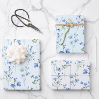 Elegante botanische waterverf pastelblauwe bloemmo inpakpapier vel