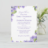 Elegante Botanische Waterverf Violets Bruiloft Kaart (Staand voorkant)