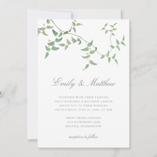 Elegante botanische wijnstok bruiloft kaart (Voorkant)