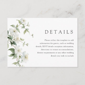 Elegante Botanische Wilde Bloem Bruiloft Details Informatiekaartje
