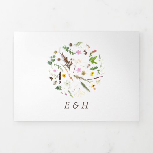 Elegante Botanische Wilde Bloem Bruiloft Suite Drieluik Uitnodiging (Cover)