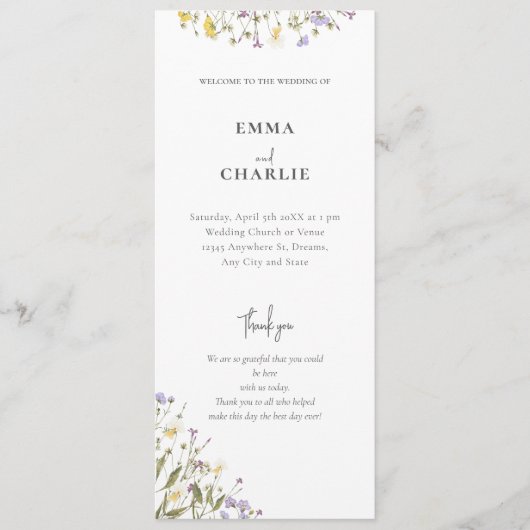 Elegante botanische wilde bloem Script Wedding Programma (Voorkant)
