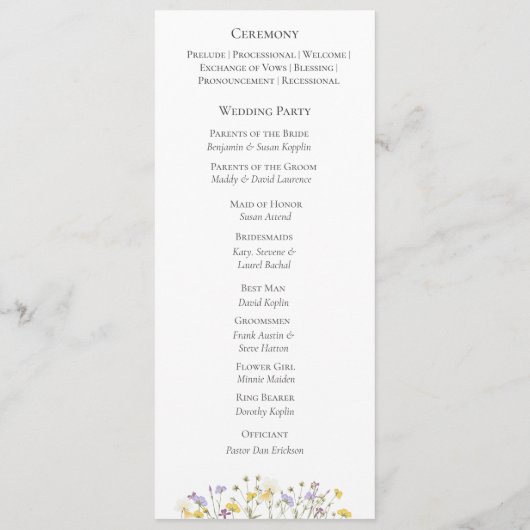 Elegante botanische wilde bloem Script Wedding Programma (Achterkant)