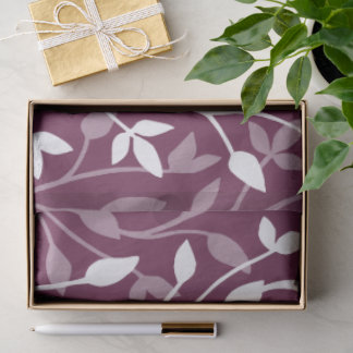 Elegante botanische witte blad silhouet op pruim tissuepapier