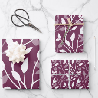 Elegante botanische witte silhouet op pruim inpakpapier vel