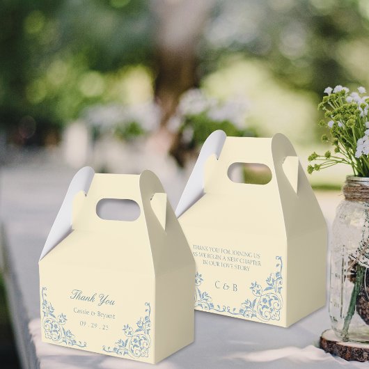 Elegante Boter Geel en Blauw bruiloft Dank u Bedankdoosjes