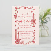 Élégante bougie rouge Faire-part de mariage tirée  (Debout devant)