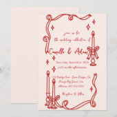 Élégante bougie rouge Faire-part de mariage tirée  (Devant / Derrière)