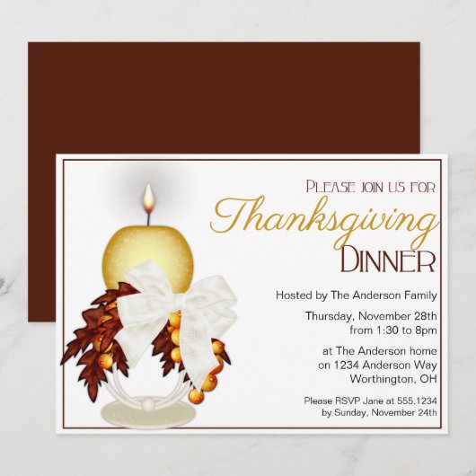Élégante bougie Thanksgiving Dîner Invitation de f (Devant / Derrière)