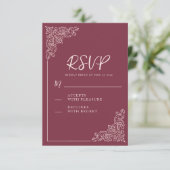 Elegante Bourgogne Berry bruiloft RSVP Kaartje (Staand voorkant)