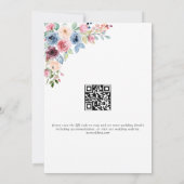 Elegante Bourgogne Blauwe Bloemen QR Code Bruiloft Kaart (Achterkant)