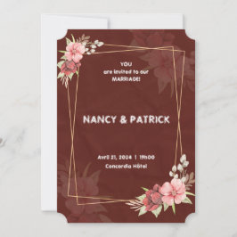 Elegante Bourgogne Bloem Bruiloft Uitnodiging