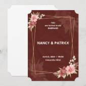 Elegante Bourgogne Bloem Bruiloft Uitnodiging (Voorkant / Achterkant)