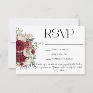 Elegante Bourgogne Bloemen QR Code Trouwwebsite RSVP Kaartje