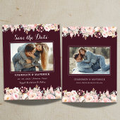 Elegante Bourgogne Bloemen Roze Huwelijk Save the  Kaart