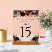 Elegante Bourgogne Bloemen Trouwtafel Acryl Bord (Huwelijk)