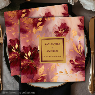 Elegante Bourgogne Blush Goud Trouwpapier Servette Servet