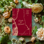 Elegante Bourgogne & Bord Gold Marble Save the Dat Kaart