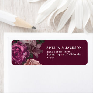 Elegante Bourgogne Dark Moody Bloemen Huwelijk Etiket