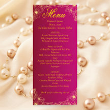 Elegante Bourgogne en Gouden Bloemen Wedding Menu 