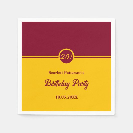 Elegante Bourgogne en gouden trendy 20e verjaardag Servet (Voorkant)