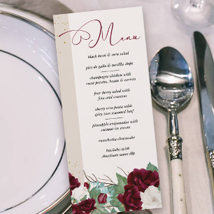 Elegante Bourgogne en Ivoor Rozen Bloemen Menu