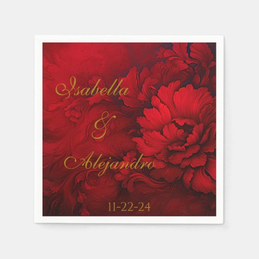 Elegante Bourgogne en rode bloemenbruiloft Servet (Voorkant)