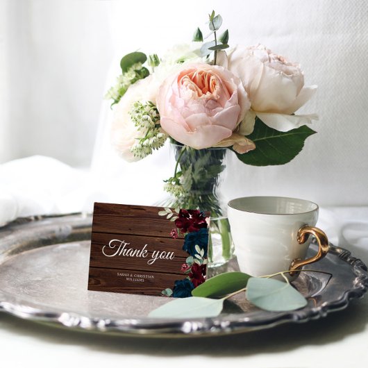 Elégante Bourgogne et Carte de remerciements bleu 