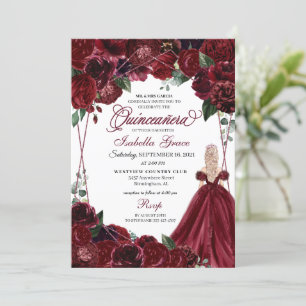 Elégante Bourgogne Floral Quinceanera Invitation