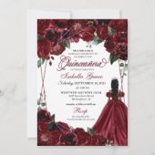 Elégante Bourgogne Floral Quinceanera Invitation (Devant)