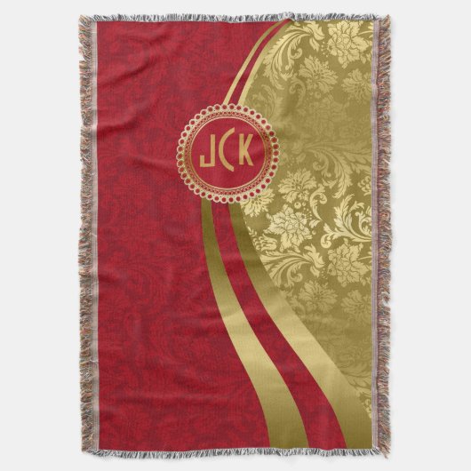 Elegante Bourgogne & Goud Bloemen Damasks 2 Deken (Voorkant Verticaal)