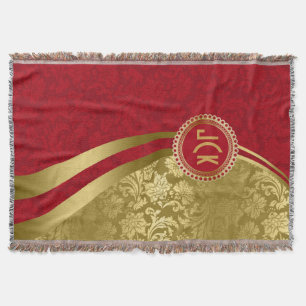 Elegante Bourgogne & Goud  Bloemen Damasks 2 Deken