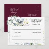 Elegante Bourgogne Green Leaves QR Code Adres RSVP Briefkaart (Voorkant / Achterkant)