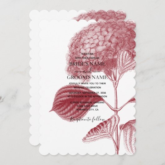 Elégante Bourgogne Hydrangea Mariage Invitations (Devant / Derrière)