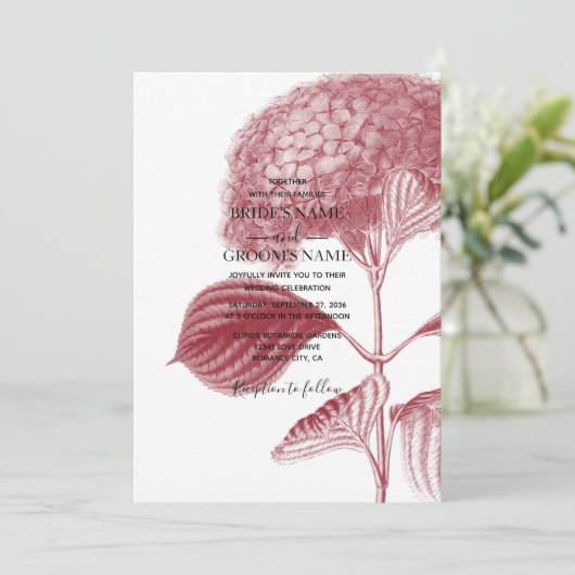 Elégante Bourgogne Hydrangea Mariage Invitations (Debout devant)