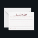 Elégante Bourgogne Mariage Liste de seaux Cartes d<br><div class="desc">Ces charmantes cartes de godets mariages seront une alternative parfaite à un livre d'or traditionnel. Vous aurez tous les invités à discuter des meilleures idées pour les jeunes mariés à visiter ou à faire. Ces cartes bourguignonnes contiennent les mots "liste de seau Aidez-nous à planifier une vie d'aventures" et comprennent...</div>