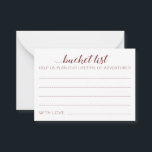 Elégante Bourgogne Mariage Liste de seaux Cartes d<br><div class="desc">Ces charmantes cartes de godets mariages seront une alternative parfaite à un livre d'or traditionnel. Vous aurez tous les invités à discuter des meilleures idées pour les jeunes mariés à visiter ou à faire. Ces cartes bourguignonnes contiennent les mots "liste de seau Aidez-nous à planifier une vie d'aventures" et comprennent...</div>