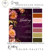 Elegante Bourgogne Moody Floral Script Wedding Informatiekaartje