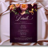 Elegante Bourgogne Moody Floral Script Wedding Informatiekaartje