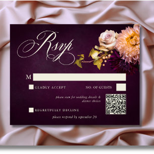 Elegante Bourgogne Moody Floral Script Wedding RSVP Kaartje