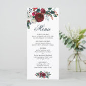 Elegante Bourgogne Rozen Winter groen bruiloft Menu (Staand voorkant)